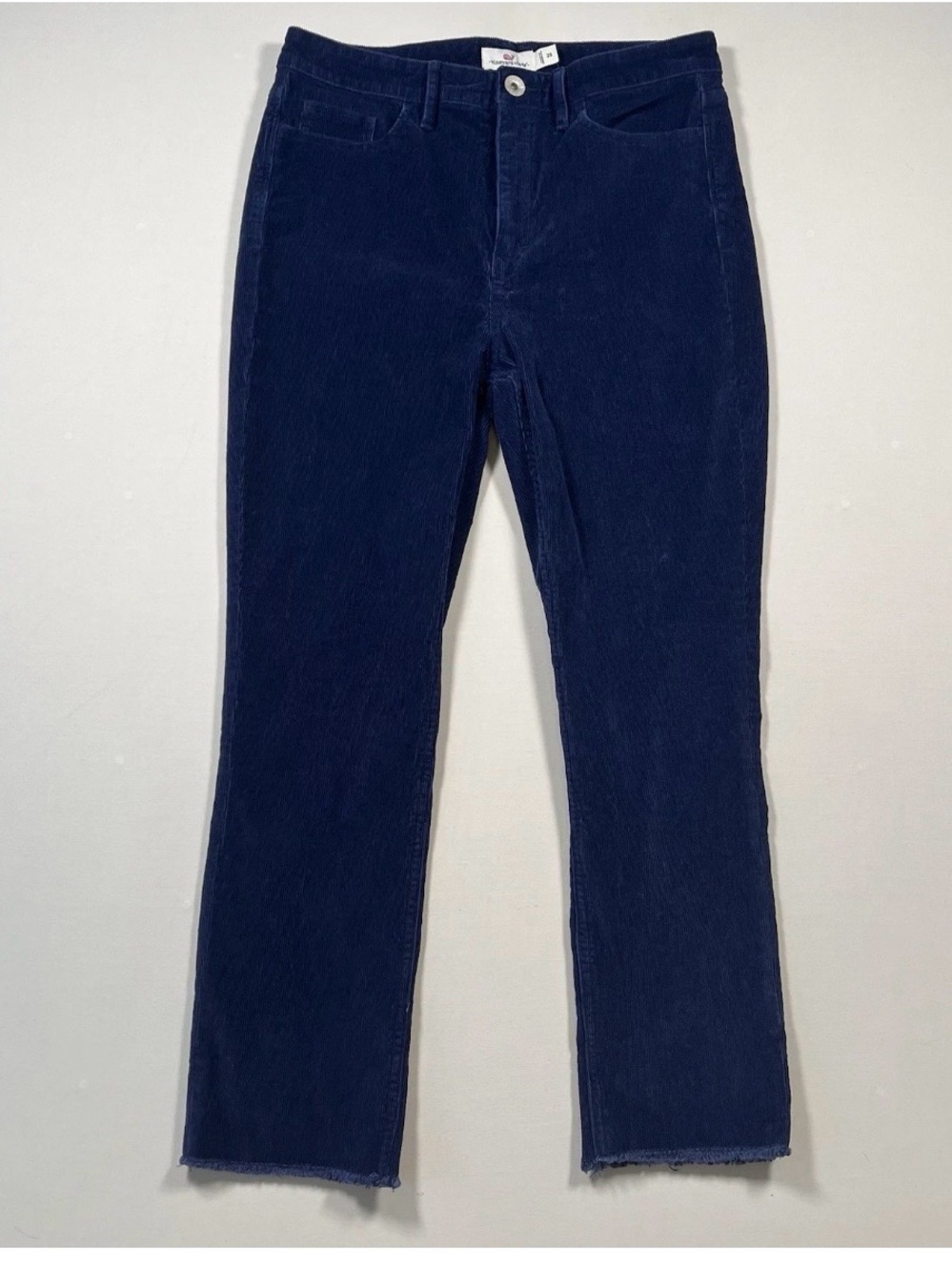 Vineyard Vines Straight Ankle Corduroy Pants Raw Hem High Rise Blue Sz 32 Preppy